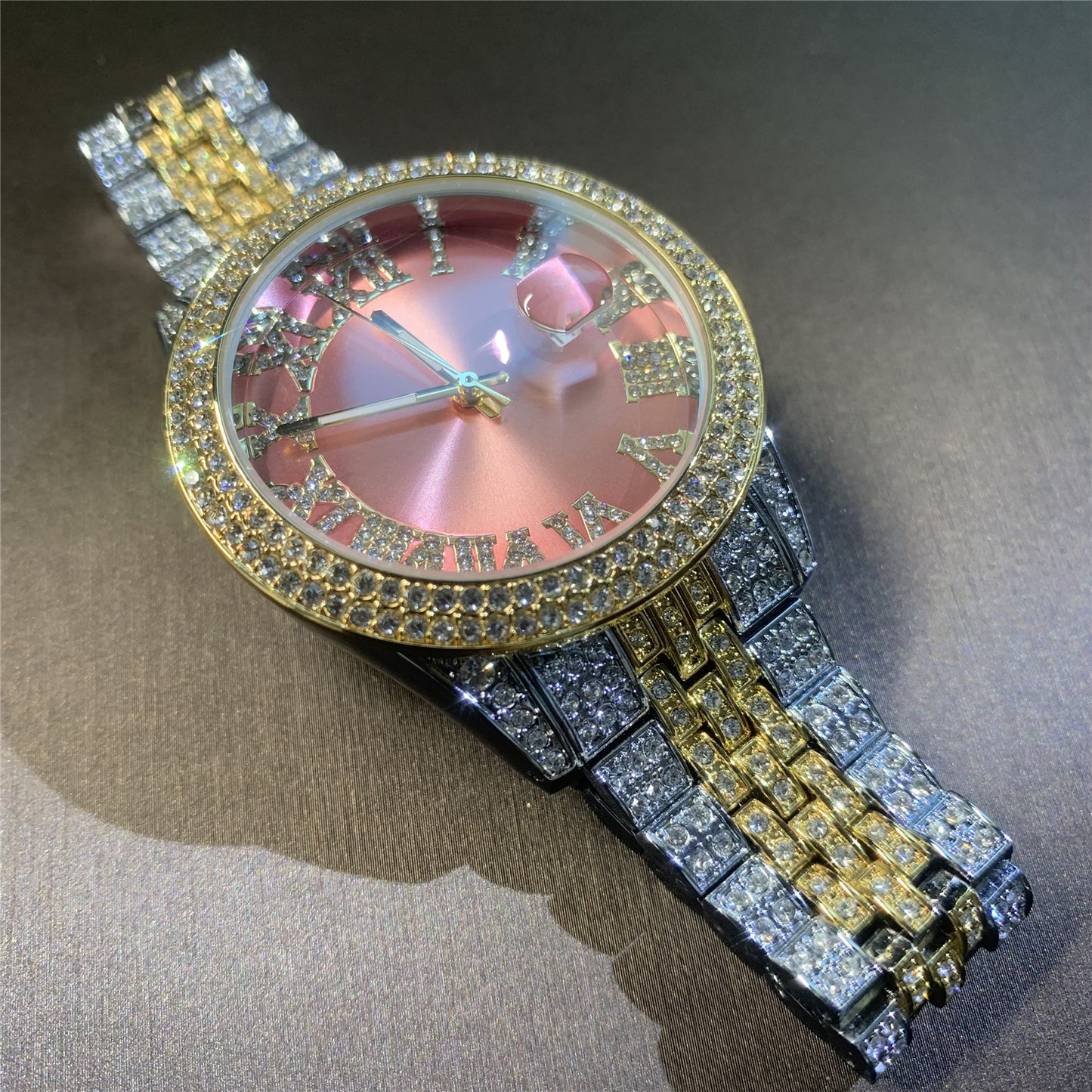 Men's 43MM Fashion Colored Roman Dial Iced Out Wrist Watch