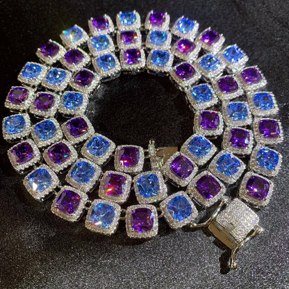 Iced Out Sparkling Dual Color Princess Cut CZ Diamond Tennis Chain Necklace