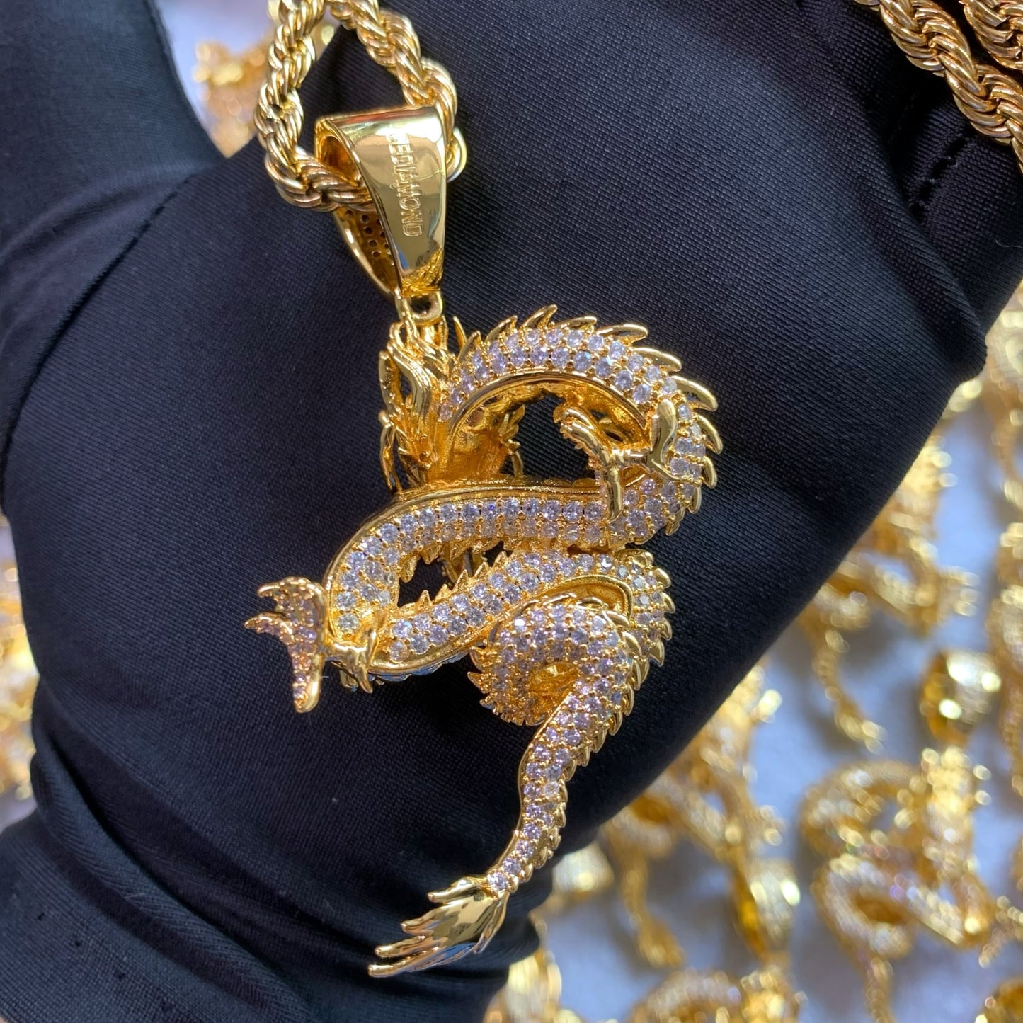men's big dragon pendant chain necklace