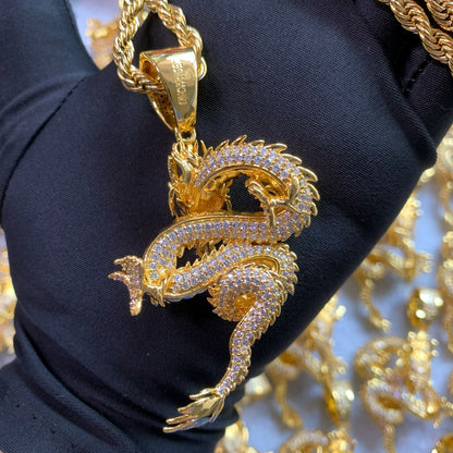 men's big dragon pendant chain necklace