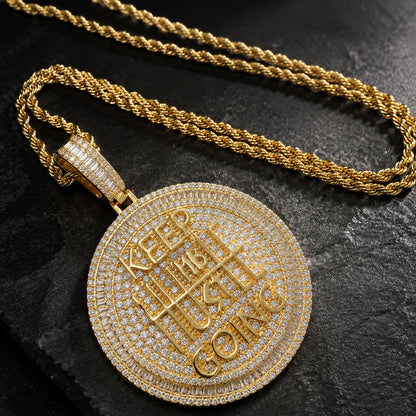 KEEP GOING gold iced out medallion pendant with 5A cubic zirconia