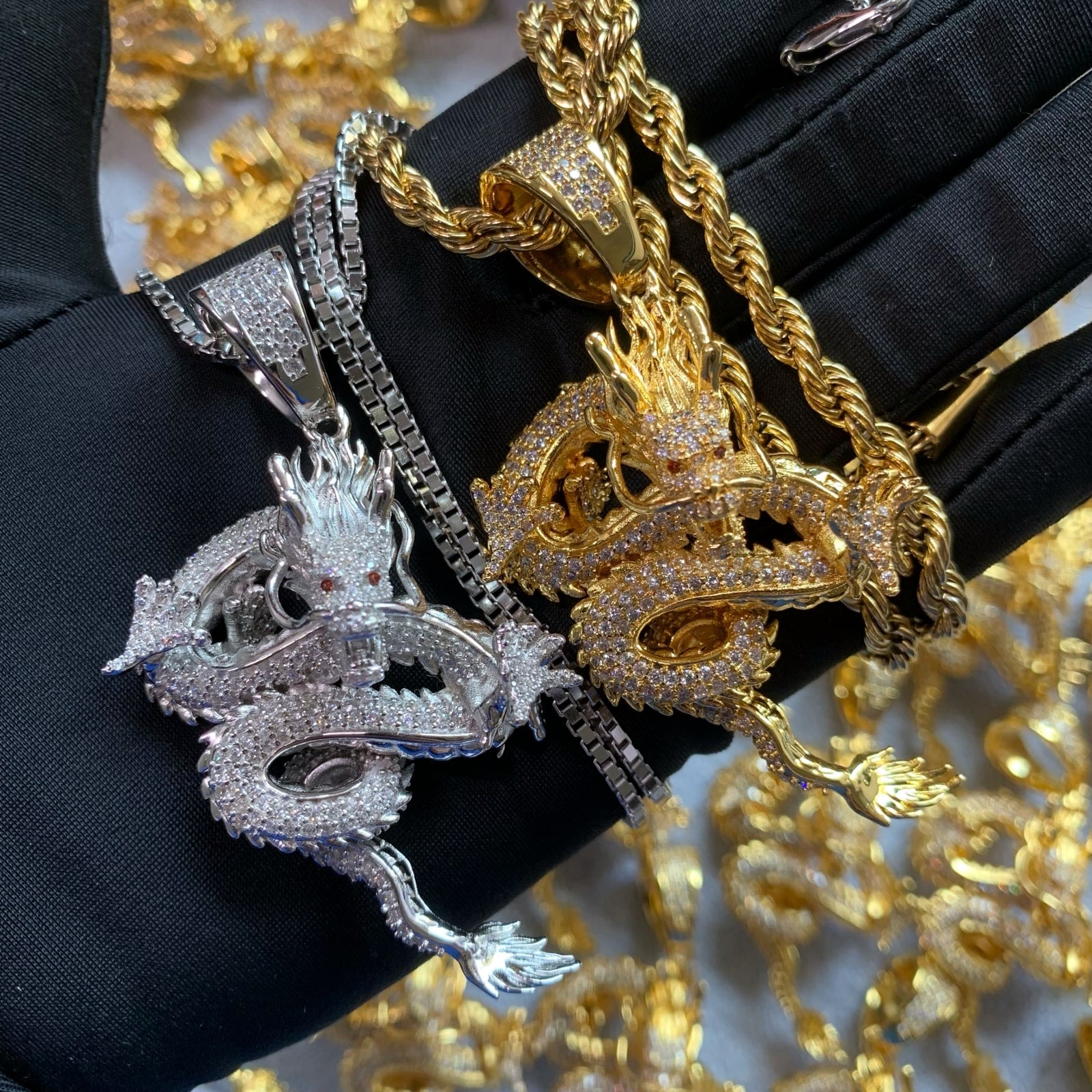 icediamond 18k solid dragon pendant necklace
