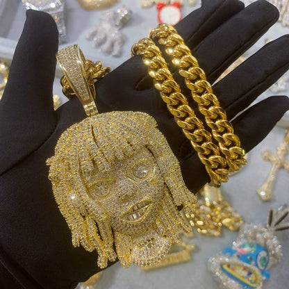 18K Dreadlocks Reggae Rapper CZ Diamond Pendant Cuban Chain Necklace