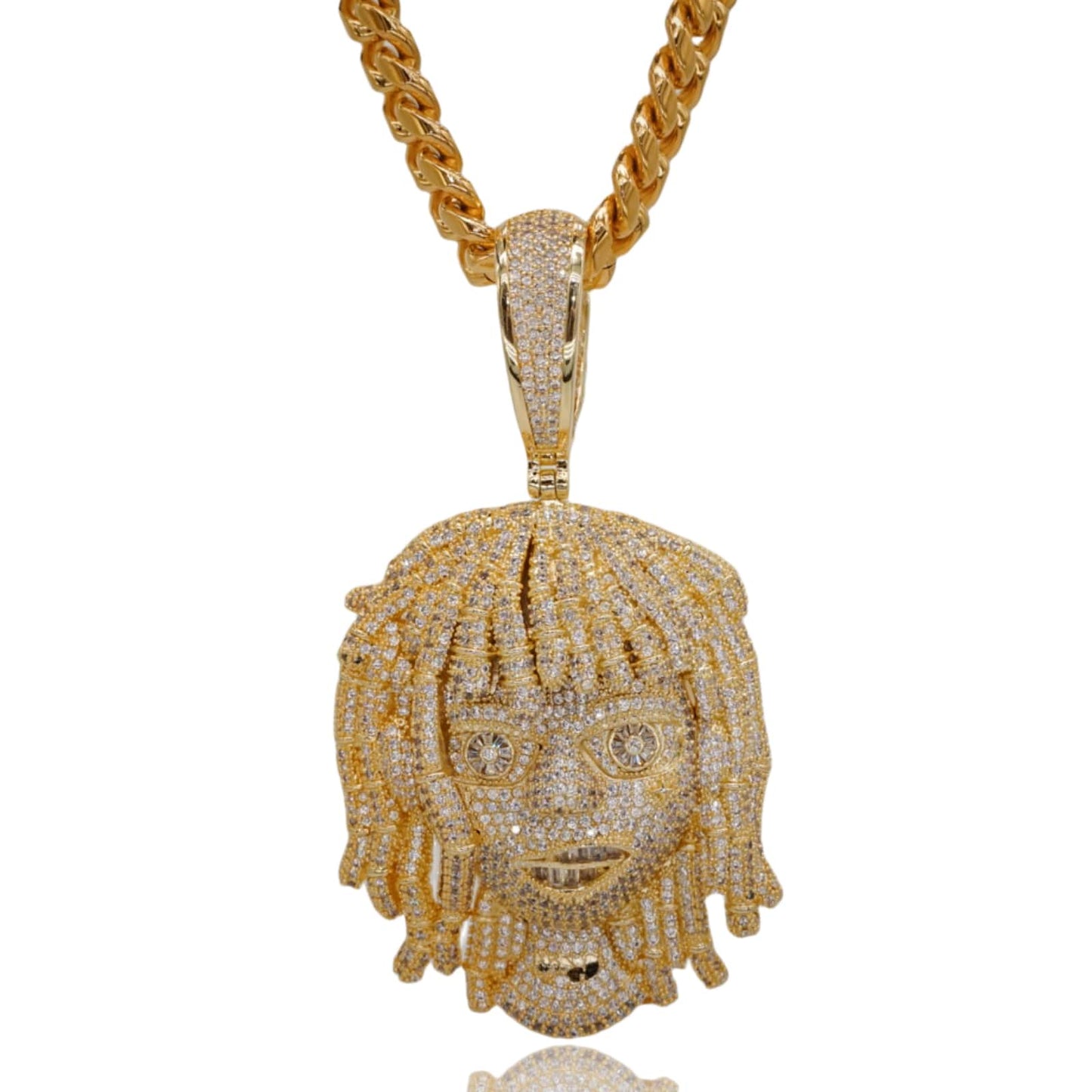 18K Dreadlocks Reggae Rapper CZ Diamond Pendant Cuban Chain Necklace