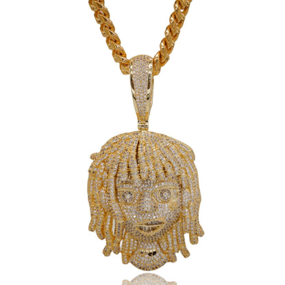 18K Dreadlocks Reggae Rapper CZ Diamond Pendant Cuban Chain Necklace
