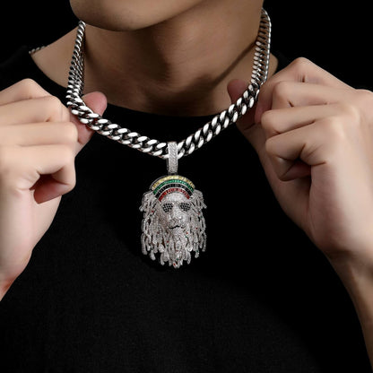 Male model wearing the ICEDIAMOND STAY TRUE sculptural dreadlock pendant necklace with a streetwear outfit.
