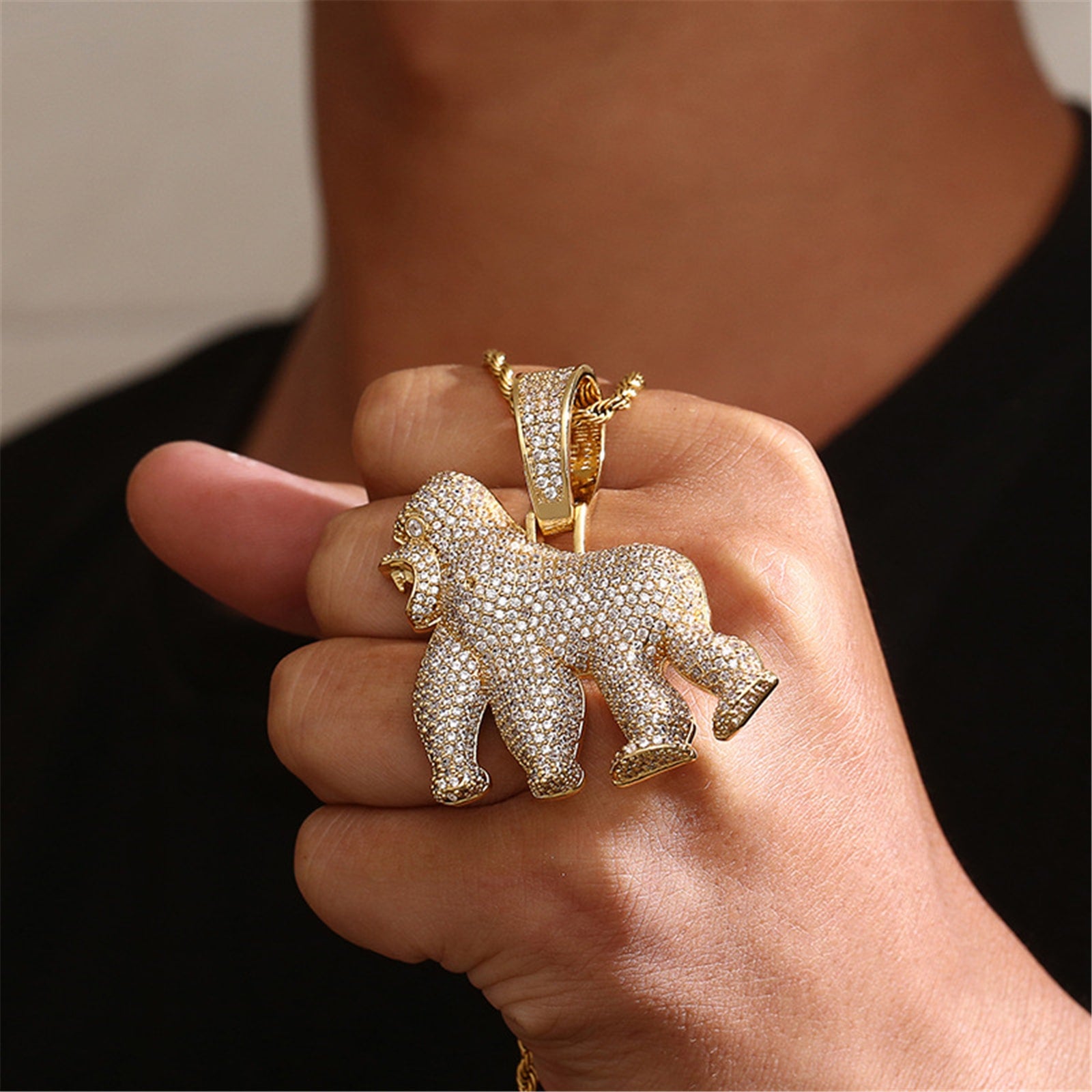 hip hop style gorilla pendant diamond chain necklace