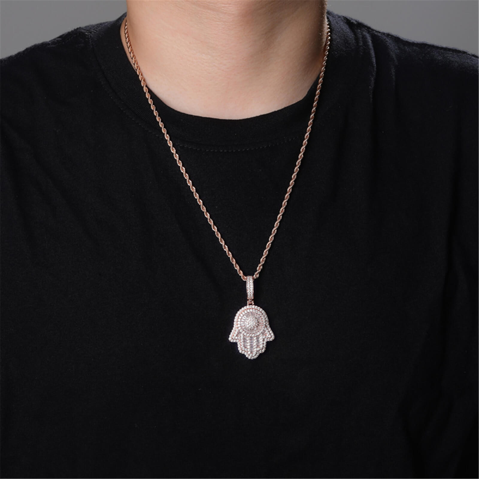 fashion iced out hand pendant necklace