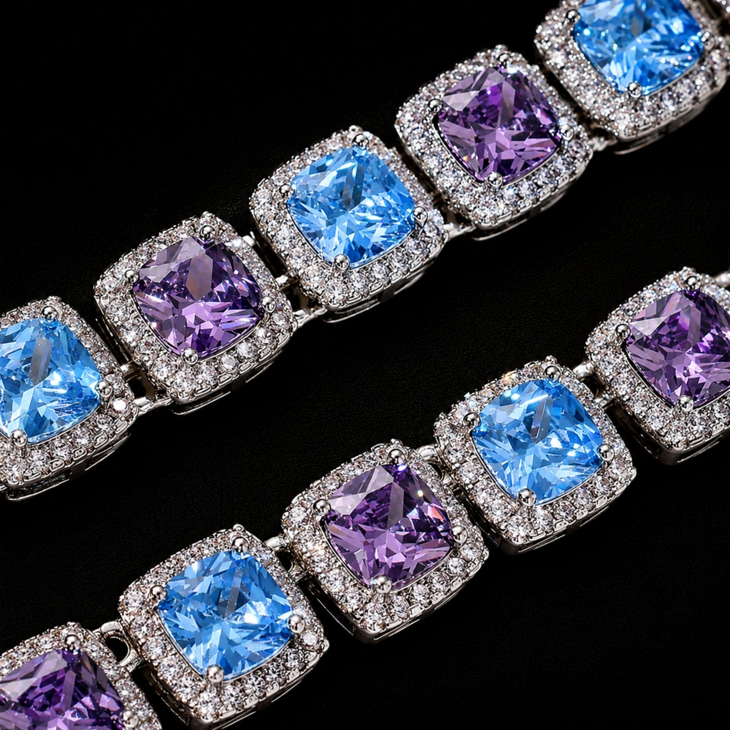 BLUE HOUR | Dual-Color Princess Cut Tennis Chain Necklace