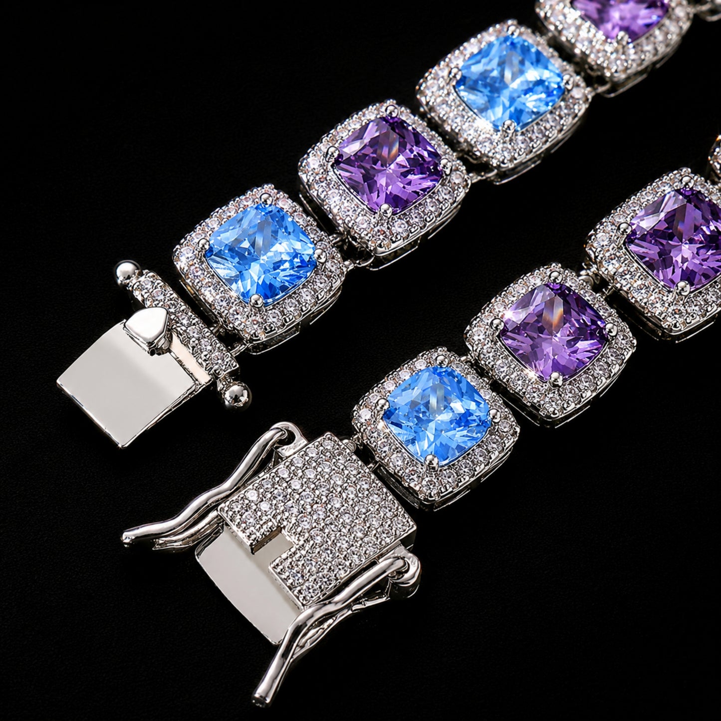 BLUE HOUR | Dual-Color Princess Cut Tennis Chain Necklace