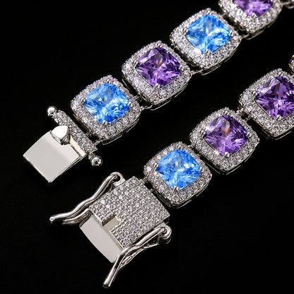 BLUE HOUR | Dual-Color Princess Cut Tennis Chain Necklace