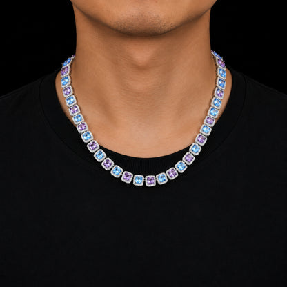 BLUE HOUR | Dual-Color Princess Cut Tennis Chain Necklace