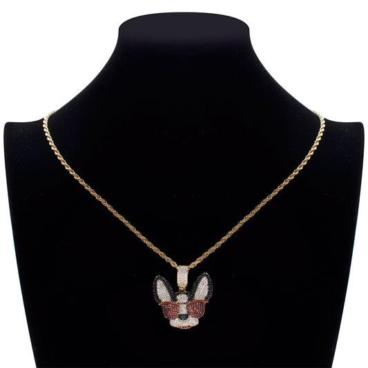 14K Shining Colored CZ Diamond Puppy Pendant Necklace
