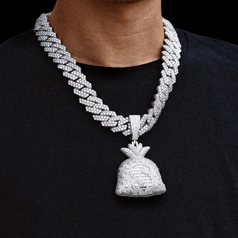 black men's big chain with bling diamond pendant