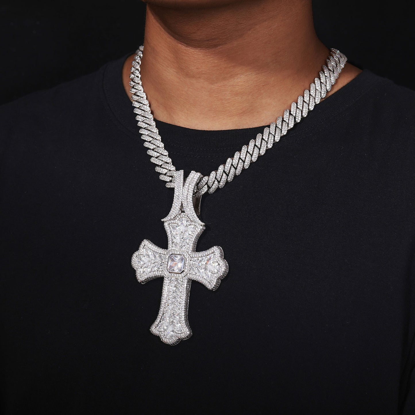 rapper style cross pendant big statement necklace