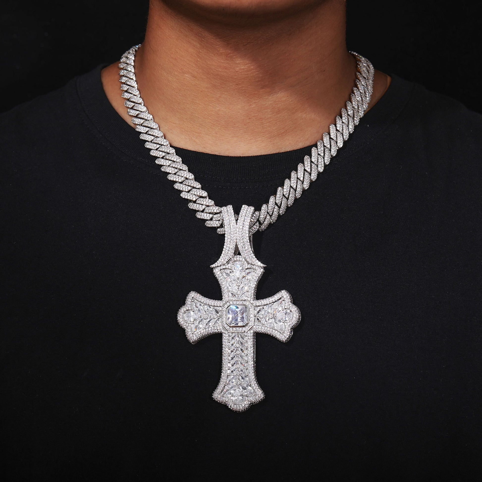 mens iced cross necklace