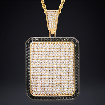 Iced Out Rectangular Dog Tag Pendant Necklace | 18K Gold Plated Hip Hop Jewelry