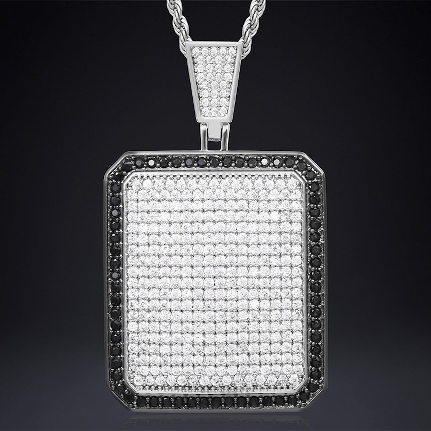 Iced Out Rectangular Dog Tag Pendant Necklace | 18K Gold Plated Hip Hop Jewelry