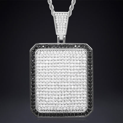 Iced Out Rectangular Dog Tag Pendant Necklace | 18K Gold Plated Hip Hop Jewelry