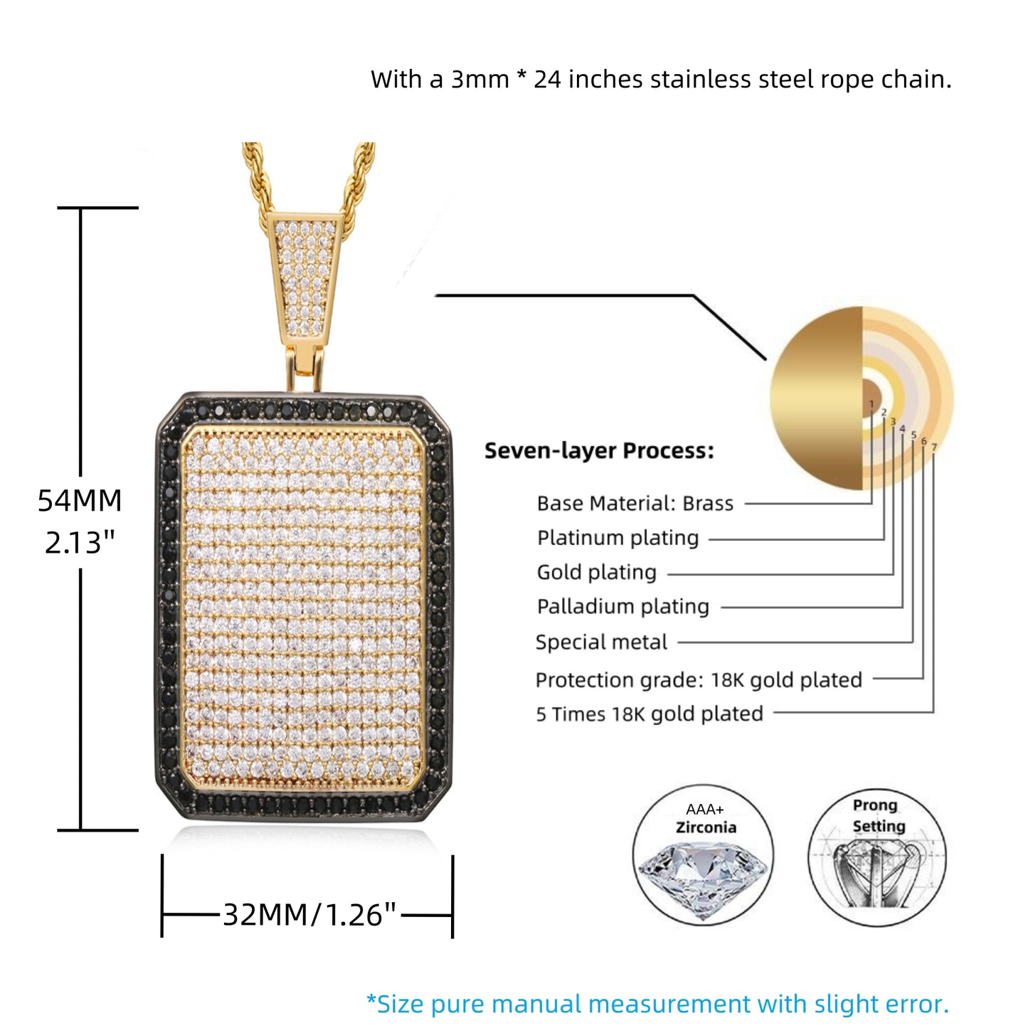Iced Out Rectangular Dog Tag Pendant Necklace | 18K Gold Plated Hip Hop Jewelry