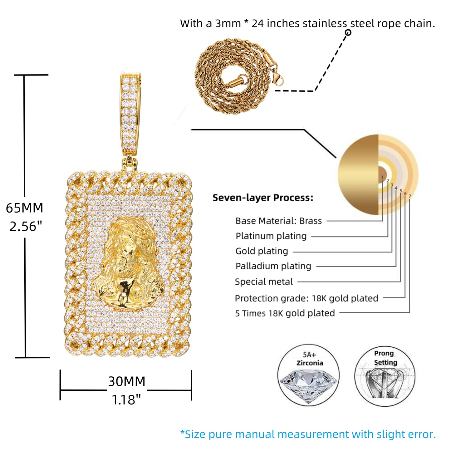 Jesus Head Pendant Necklace – Luxury CZ Hip Hop Statement Jewelry for Men