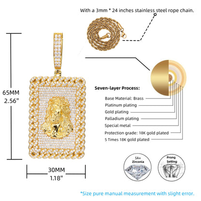 Jesus Head Pendant Necklace – Luxury CZ Hip Hop Statement Jewelry for Men