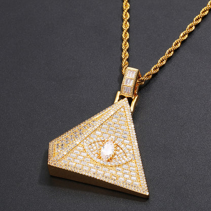 Mystic Pyramid Eye Pendant Necklace – 18K Gold Plated CZ Jewelry