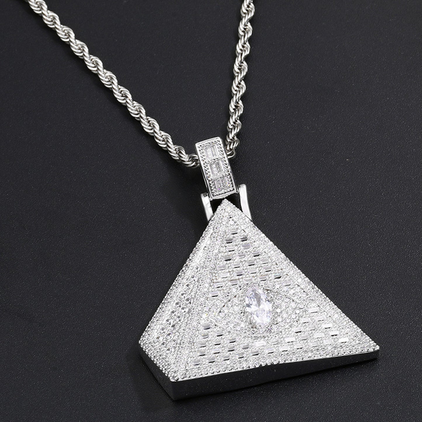 Mystic Pyramid Eye Pendant Necklace – 18K Gold Plated CZ Jewelry