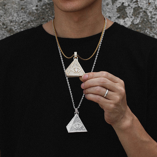 Mystic Pyramid Eye Pendant Necklace – 18K Gold Plated CZ Jewelry
