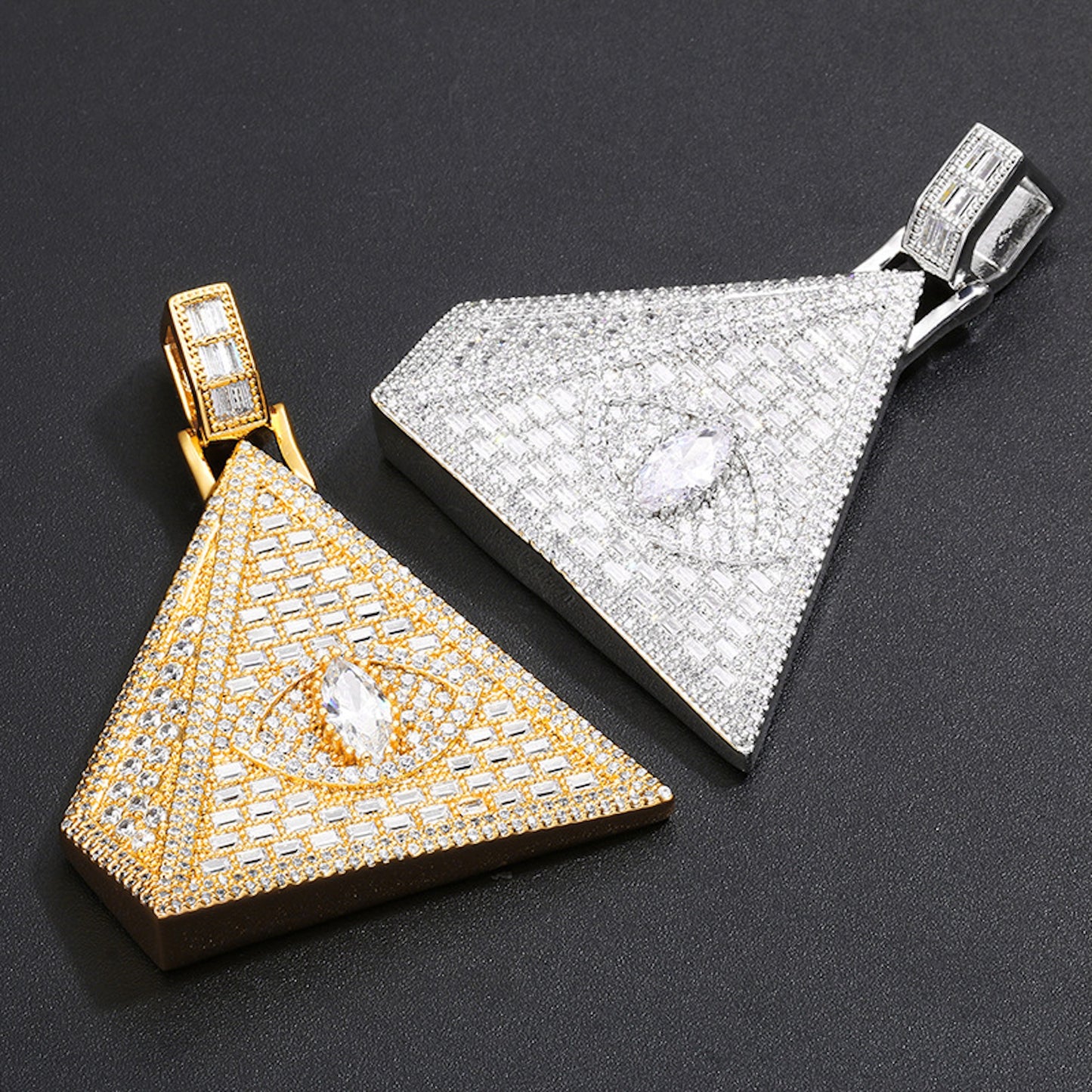 Mystic Pyramid Eye Pendant Necklace – 18K Gold Plated CZ Jewelry