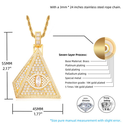 Mystic Pyramid Eye Pendant Necklace – 18K Gold Plated CZ Jewelry