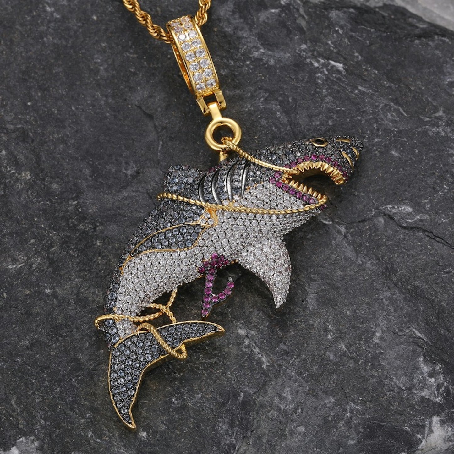 Captured Beast Shark Pendant Necklace – Ocean Inspired CZ Statement Jewelry