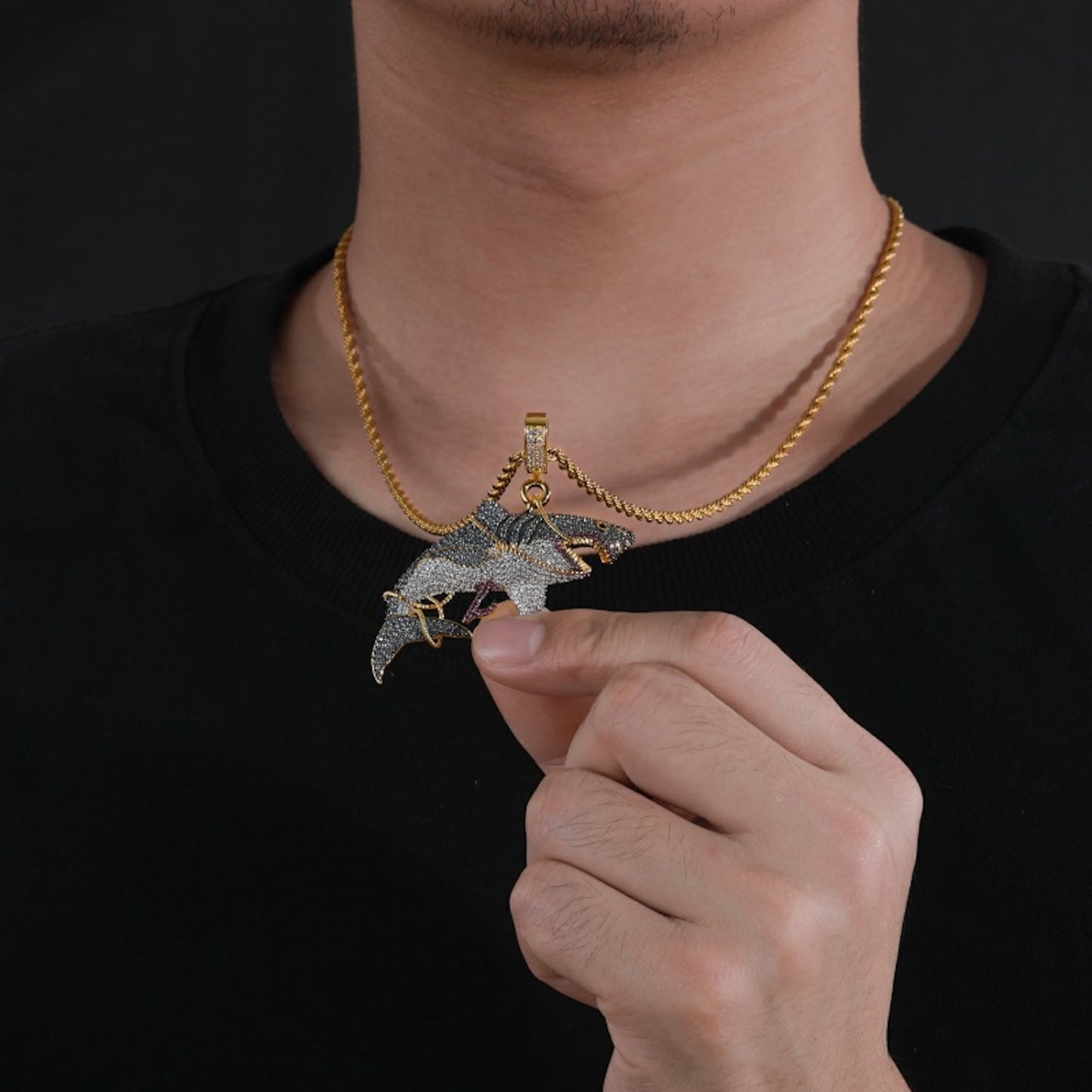 Captured Beast Shark Pendant Necklace – Ocean Inspired CZ Statement Jewelry