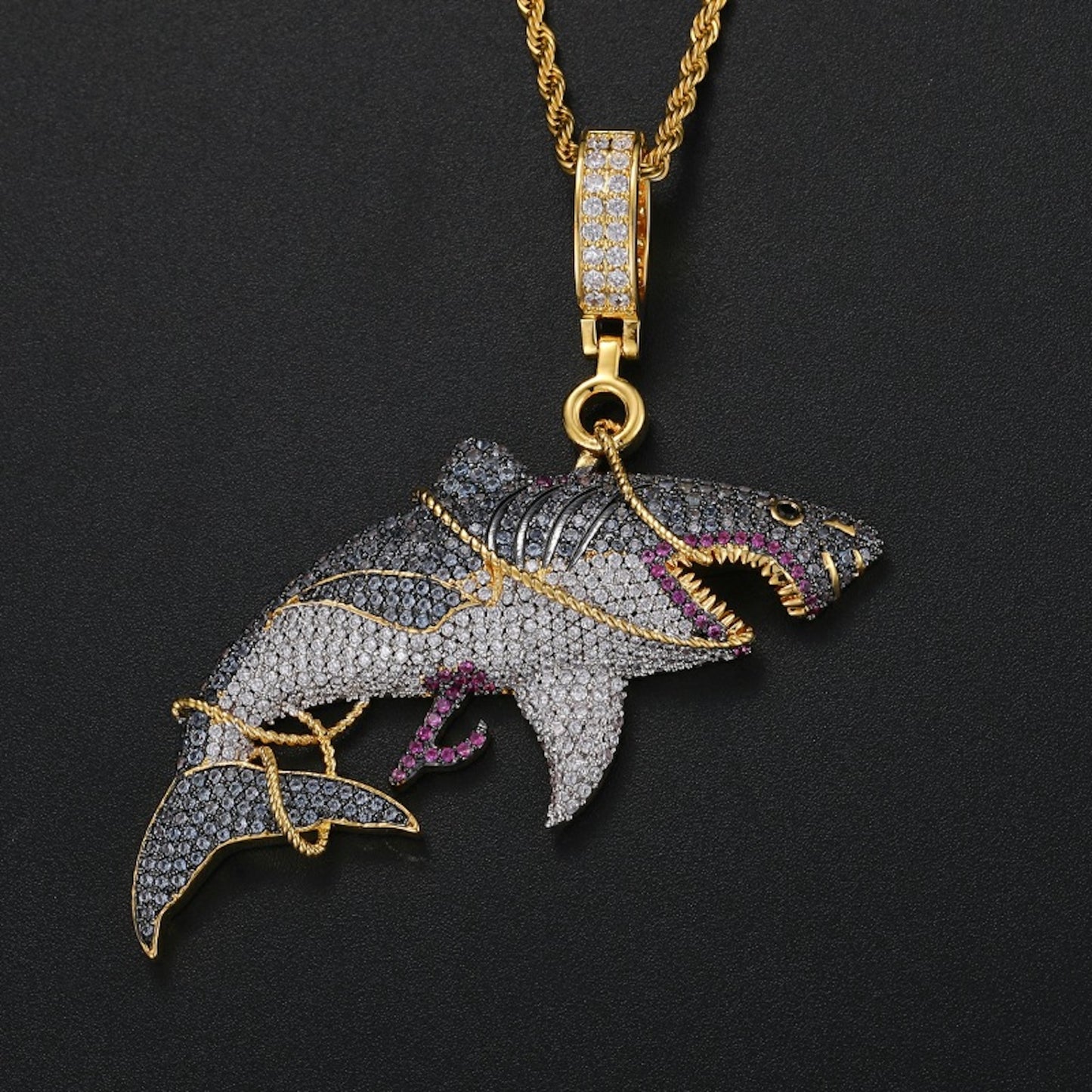 Captured Beast Shark Pendant Necklace – Ocean Inspired CZ Statement Jewelry