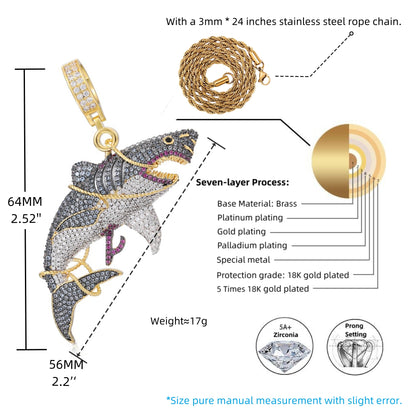Captured Beast Shark Pendant Necklace – Ocean Inspired CZ Statement Jewelry