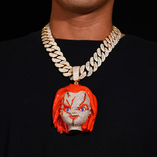 Jumbo Scary Doll Pendant Necklace – Dark Streetwear Statement Jewelry