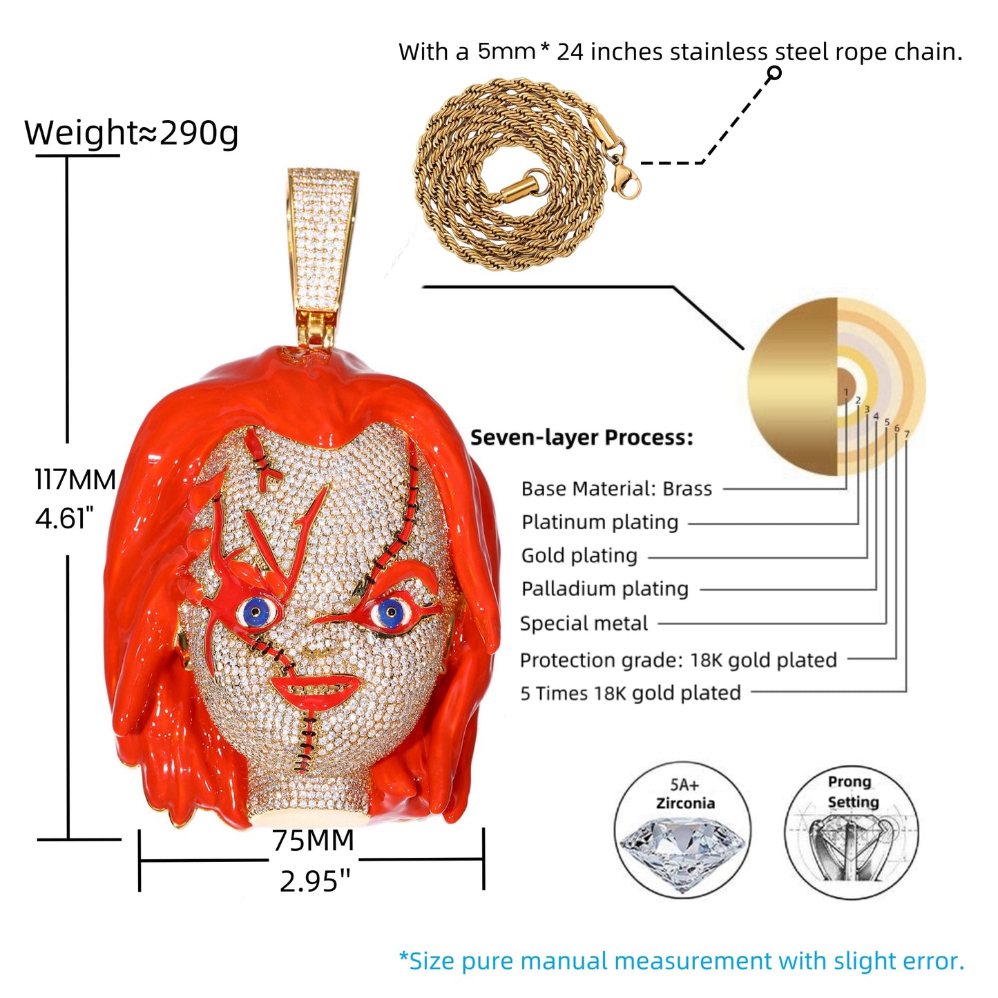 Jumbo Scary Doll Pendant Necklace – Dark Streetwear Statement Jewelry
