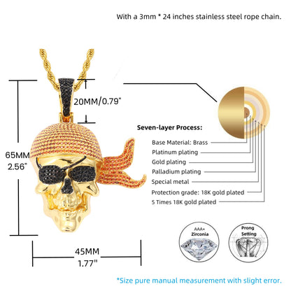 NO SAFE HARBOR | Iced Pirate Skull Pendant Necklace