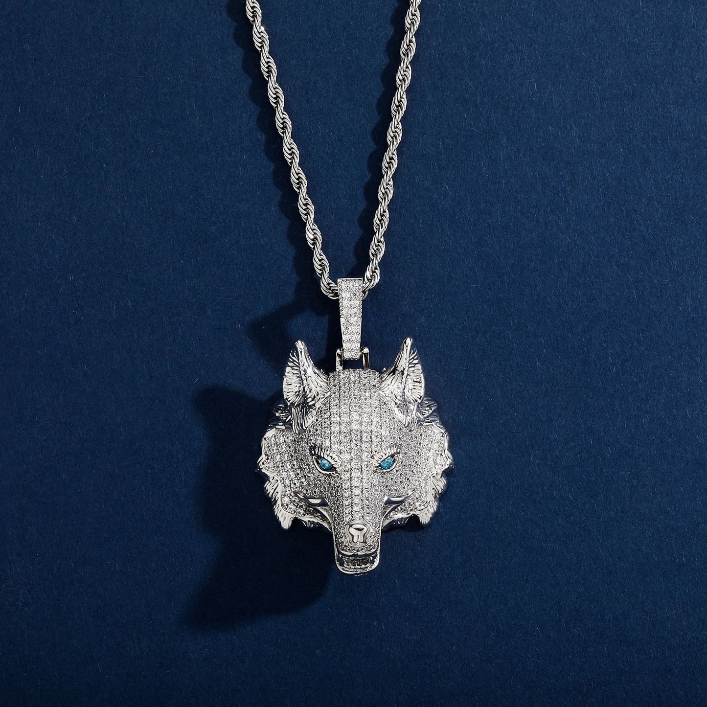 Blue Eye Alpha Wolf Pendant Necklace – Wild Spirit Statement Jewelry