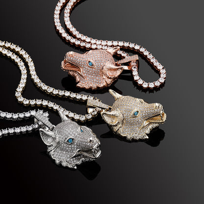 Blue Eye Alpha Wolf Pendant Necklace – Wild Spirit Statement Jewelry