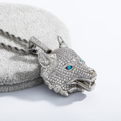 Blue Eye Alpha Wolf Pendant Necklace – Wild Spirit Statement Jewelry