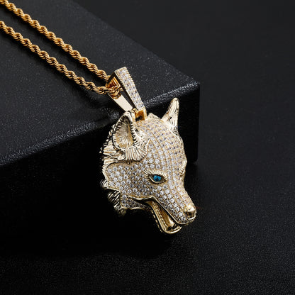 Blue Eye Alpha Wolf Pendant Necklace – Wild Spirit Statement Jewelry