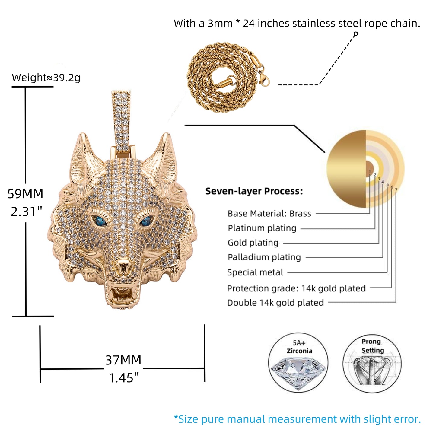 Blue Eye Alpha Wolf Pendant Necklace – Wild Spirit Statement Jewelry