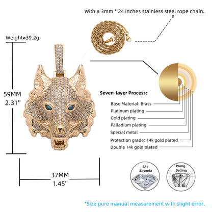 Blue Eye Alpha Wolf Pendant Necklace – Wild Spirit Statement Jewelry