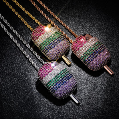 Rainbow Popsicle Pendant Necklace – Colorful CZ Hip Hop Jewelry for Men & Women