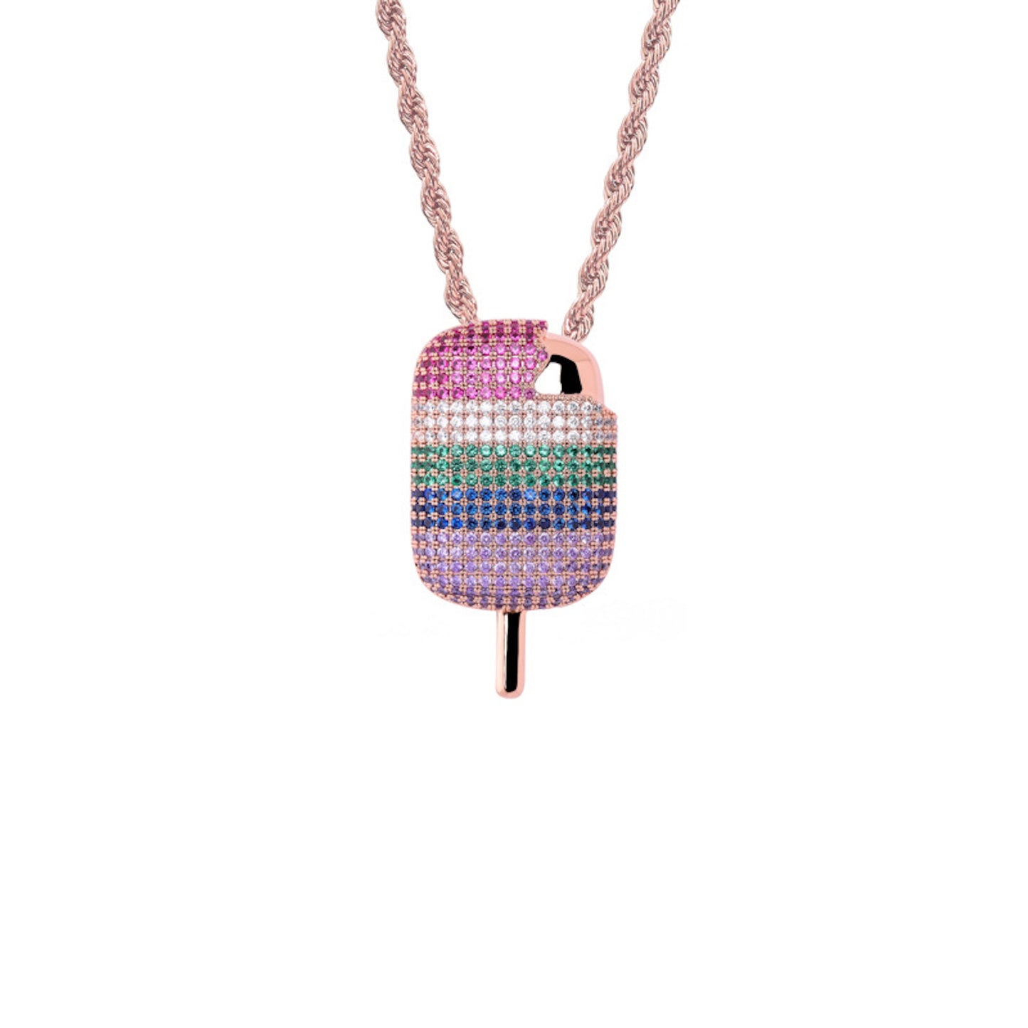Rainbow Popsicle Pendant Necklace – Colorful CZ Hip Hop Jewelry for Men & Women