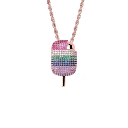 Rainbow Popsicle Pendant Necklace – Colorful CZ Hip Hop Jewelry for Men & Women