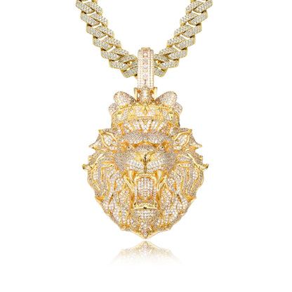 Crowned Lion Head Pendant Necklace – Royal Statement Jewelry