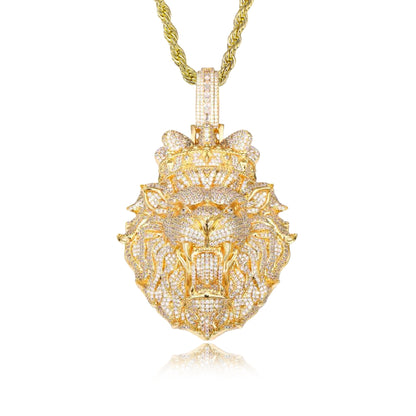 Crowned Lion Head Pendant Necklace – Royal Statement Jewelry