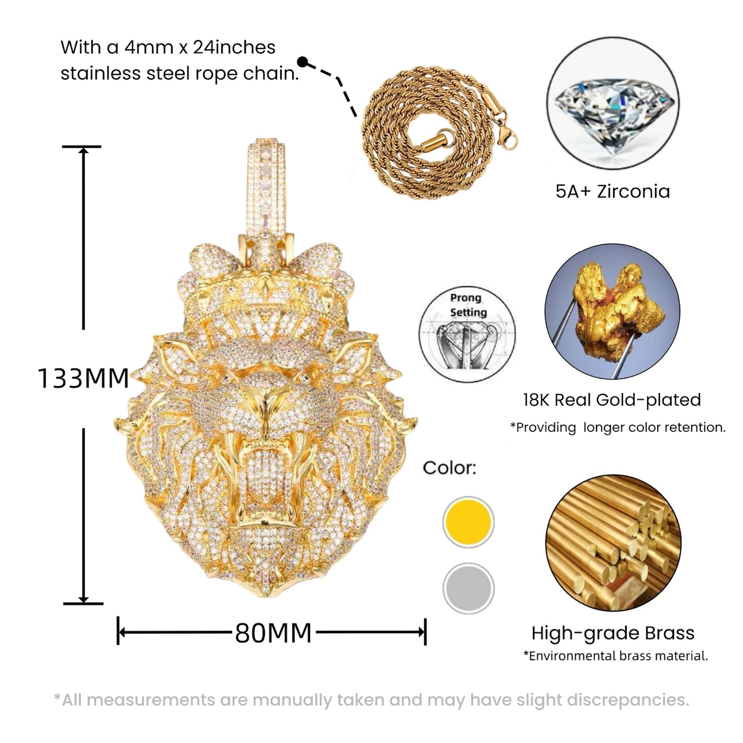 Crowned Lion Head Pendant Necklace – Royal Statement Jewelry
